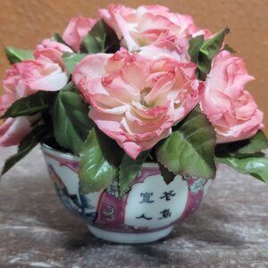 Floral Arrangement China Bowl with Artificial Roses